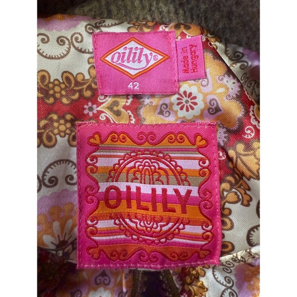 OILILY - Women's Brown Wool Flower Embroidered Coat Jacket - Size 42 - Picture 5 of 13